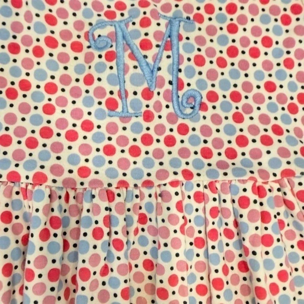 Gymboree‎ Girls Pink Blue Polka Dot Monogram Initial M Cotton Dress Size 10